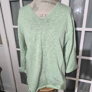 Vintage‎ Misolli Womens Green Knit V Neck Sweater Small